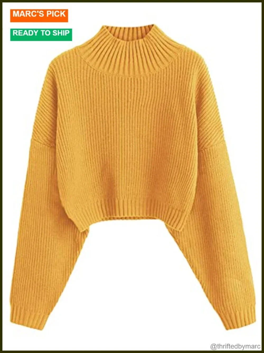 Cropped Turtleneck Sweater Lantern Sleeve Ribbed Knit Pullover Women's